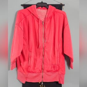 Free People Movement Sprint to the Finish Red Hooded Zip-Up Sweatshirt NWOT XL